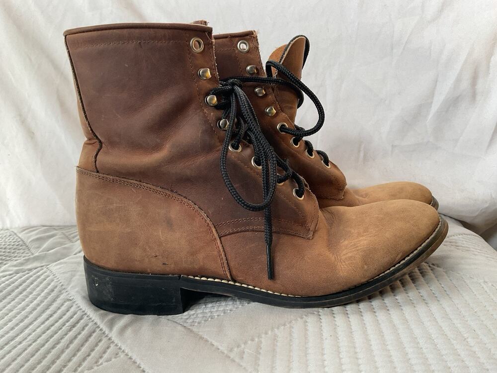 Womens Vintage Justin Lace Up Boots Brown Distressed Sz 4.5D